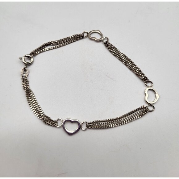 unbranded Jewelry - Sterling Silver 925 India Multi Strand Curb Chain Bracelet with Cutout Hearts